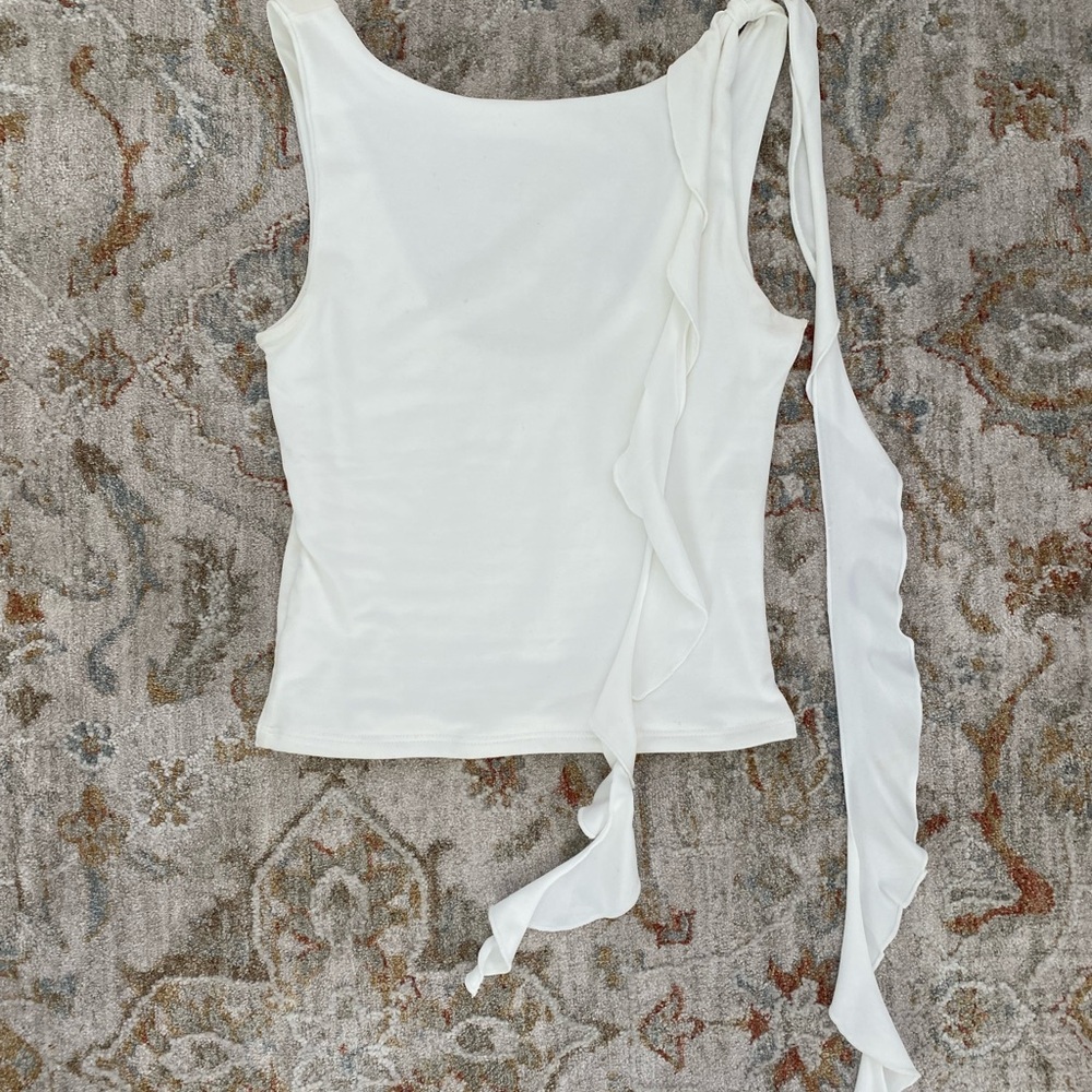 White Ruffle Tie Top